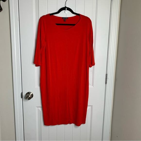 Eileen Fisher red viscose jersey knit shift dress size small minimalist - Picture 1 of 4